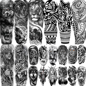 EGMBGM wolf tattoo sleeve in black tribal design for striking temporary body art