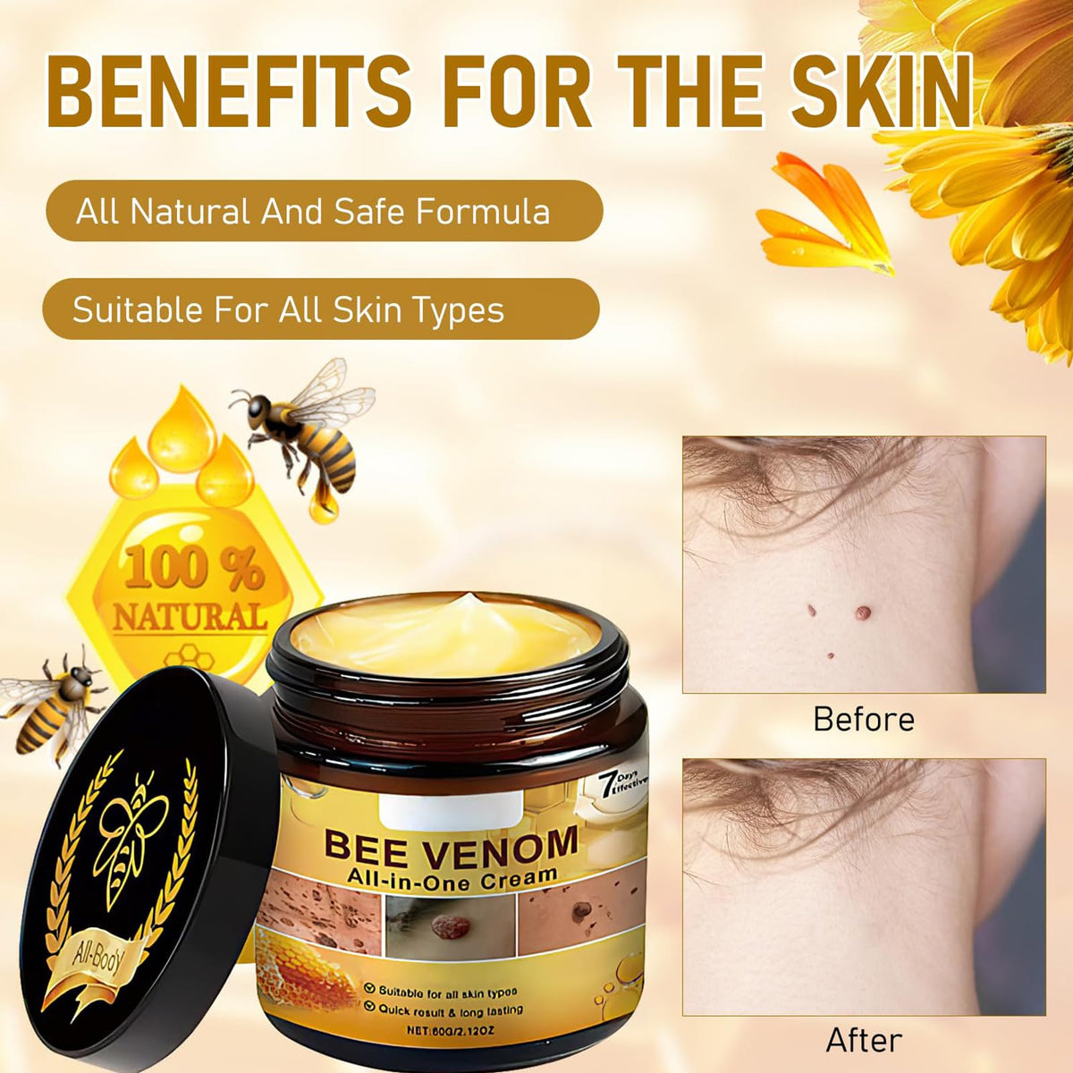 EHAUTO Bee Venom Cream body bottle shown for everyday skin pampering.