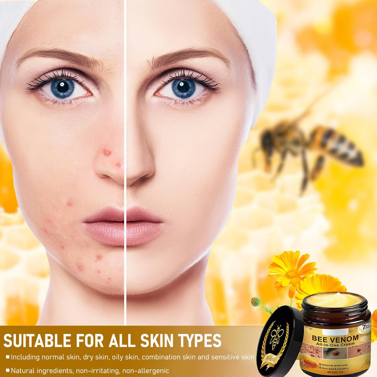 EHAUTO Bee Venom Cream packaging close up emphasizing quality skincare.