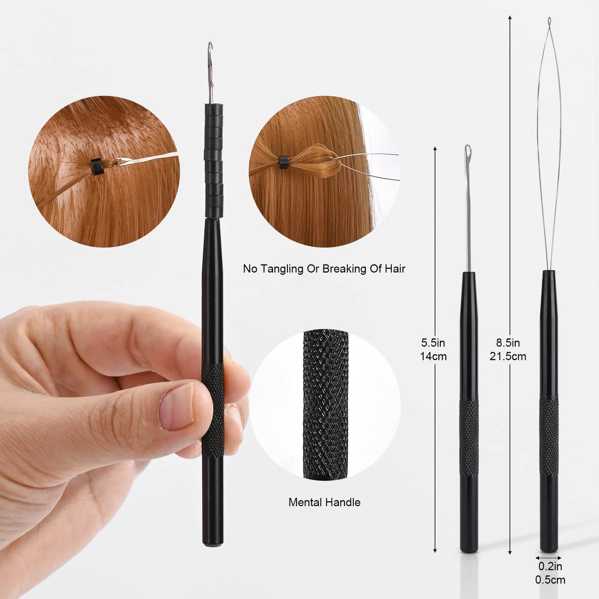 EHDis hair extension toolkit closeup showing stainless steel construction