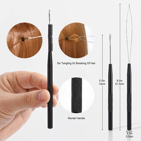 EHDis hair extension toolkit closeup showing stainless steel construction