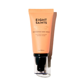 Eight Saints almond butter sugar high hand cream jar provides deep moisture for dry hands.