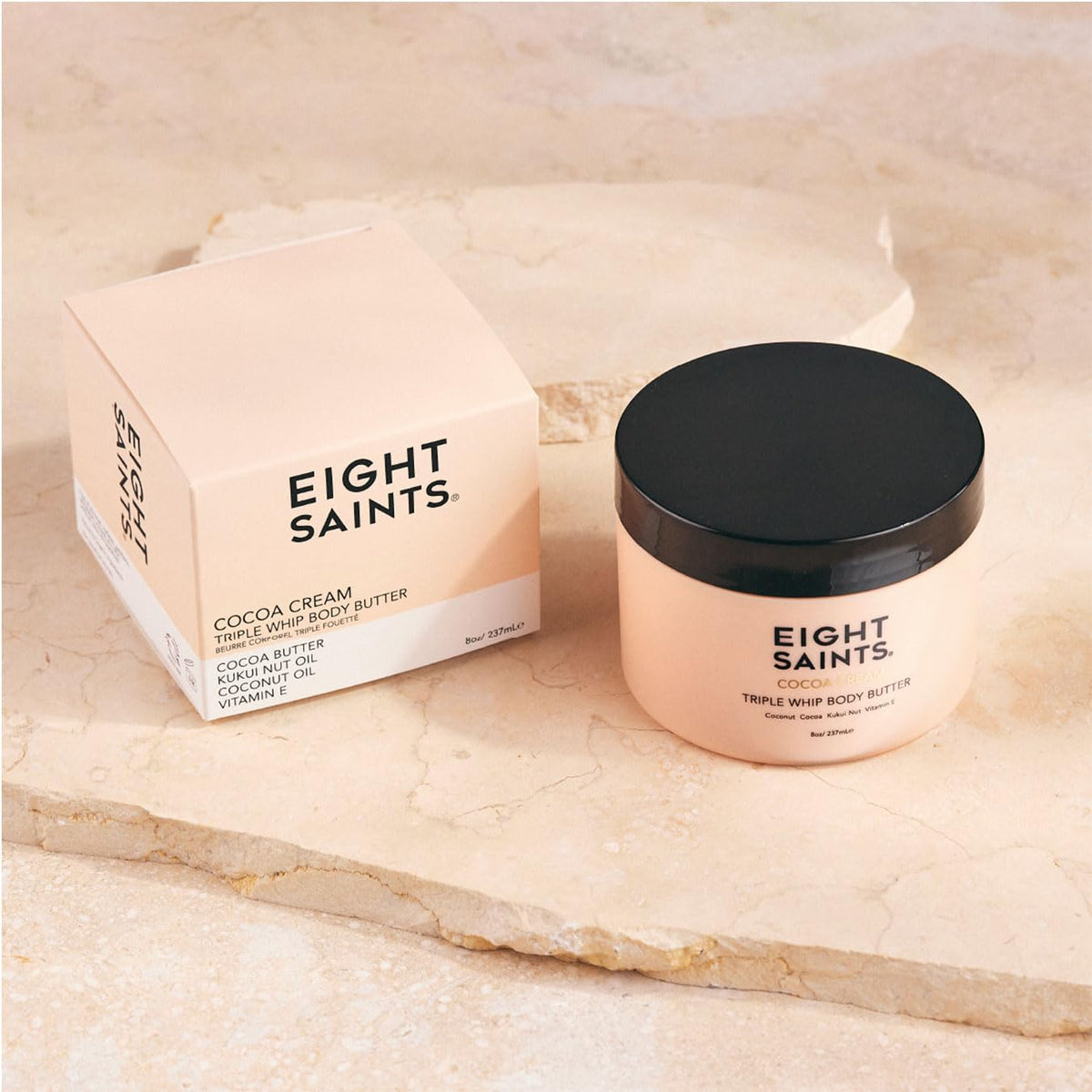 Eight Saints Cocoa Creme texture shows creamy, smooth application for all skin types.