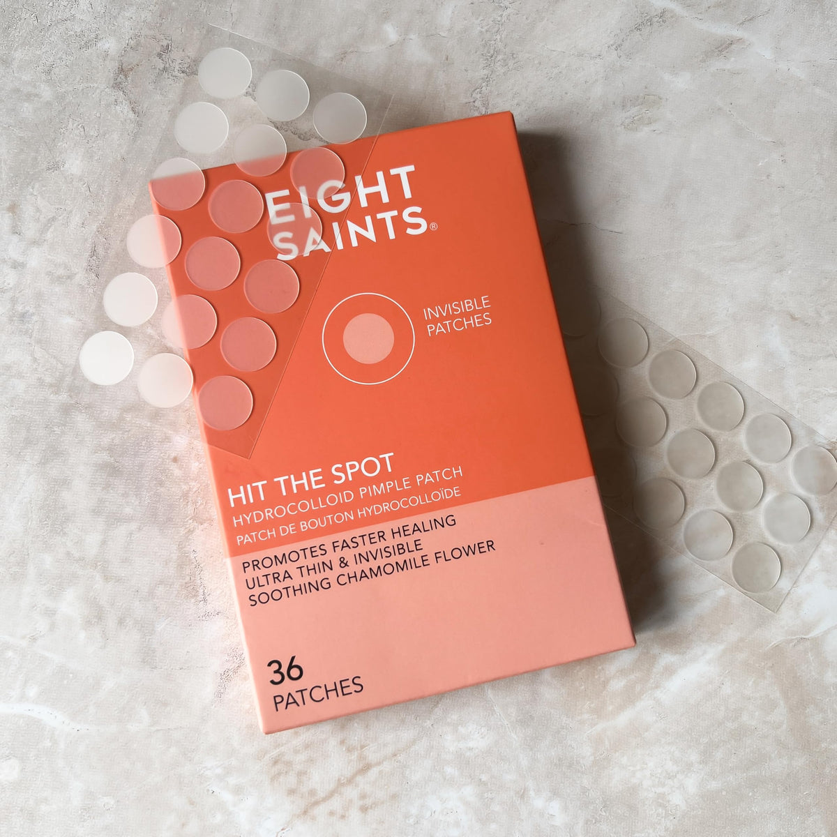 Eight Saints Hit the Spot patch closeup reveals ultra-thin hydrocolloid design.