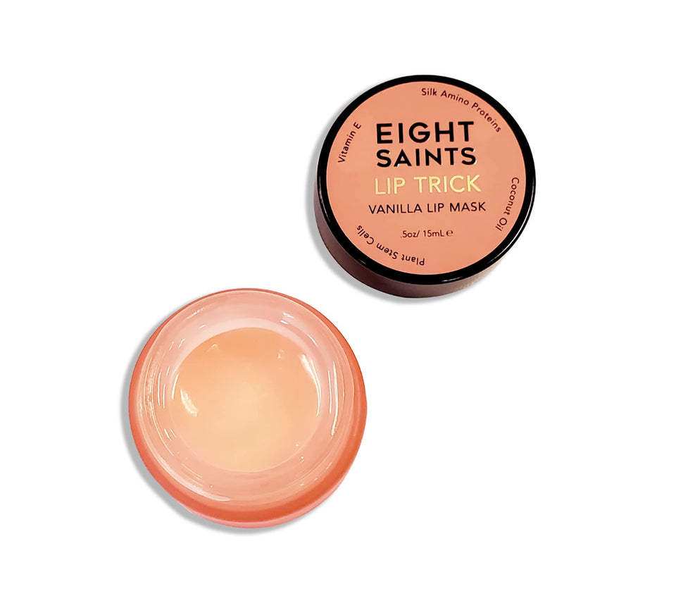 Eight Saints Lip Trick Vanilla Lip Mask close-up showing glossy texture for hydration.
