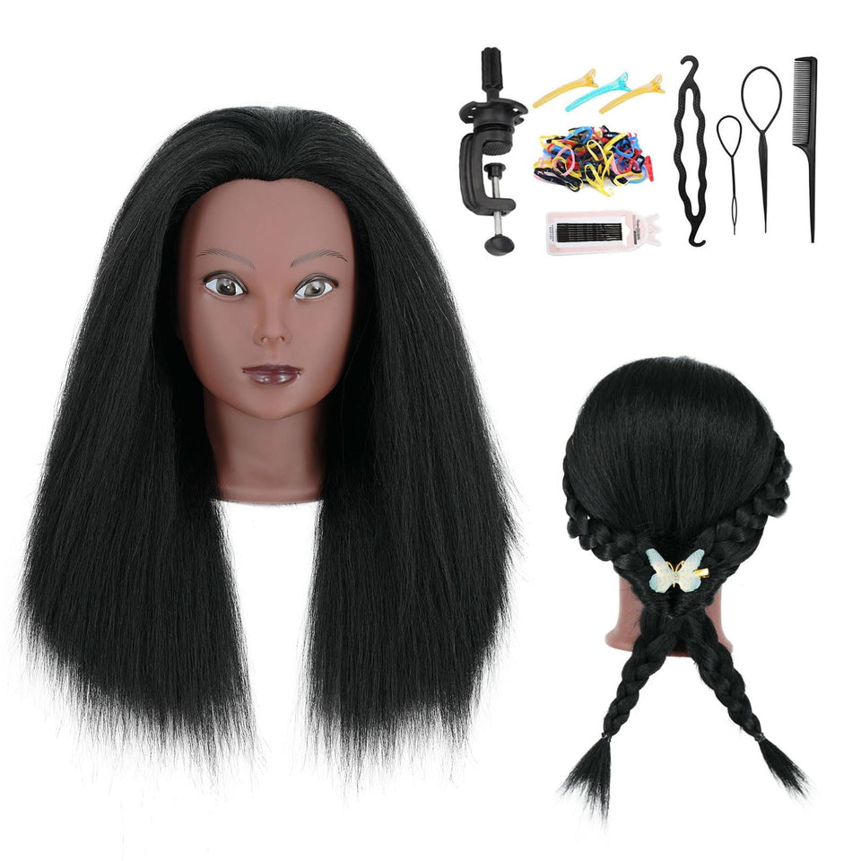 Eiohlnd mannequin head with real hair, front view for authentic braiding practice.