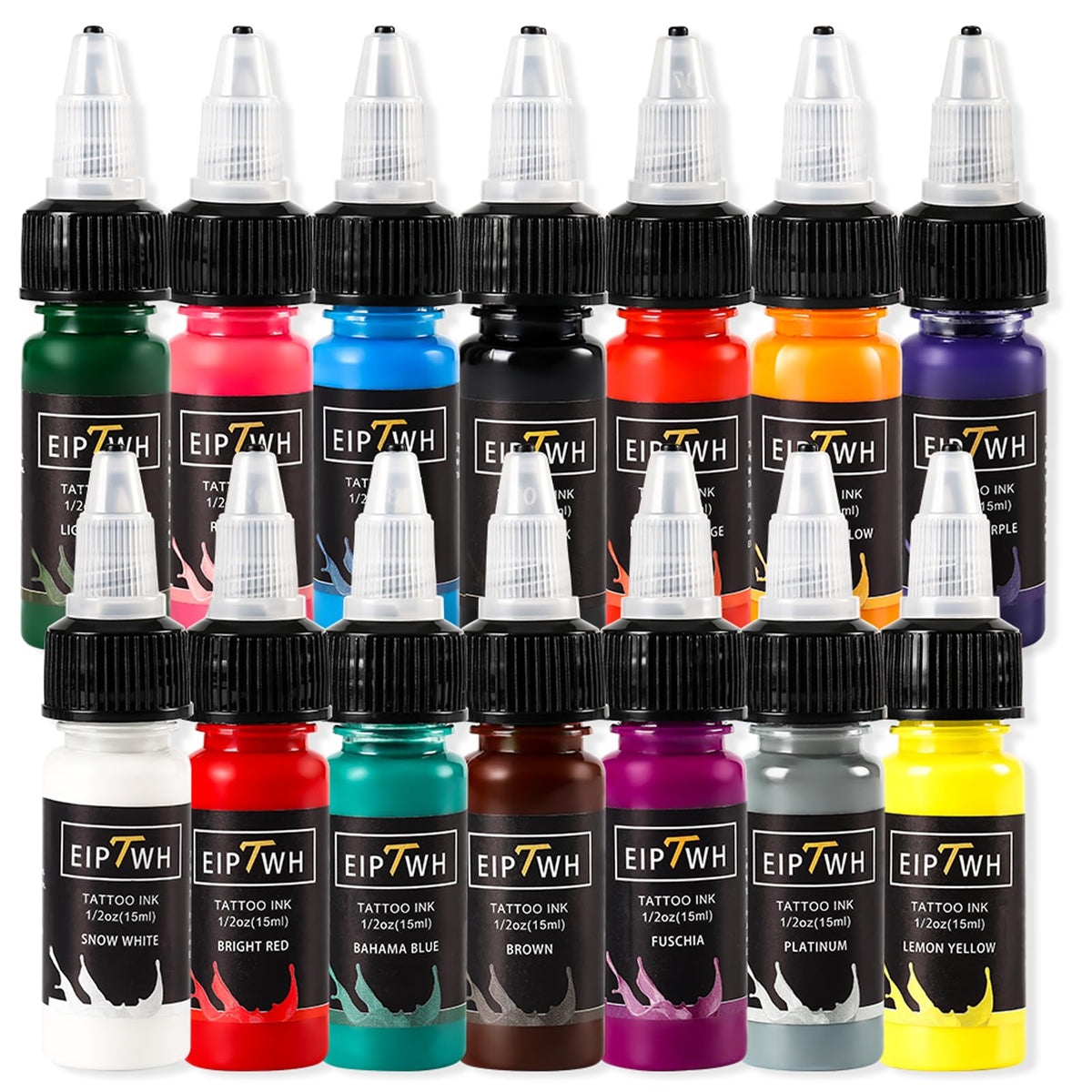 EIPTWH Tattoo Ink Set close-up on bottles for crisp outlines.