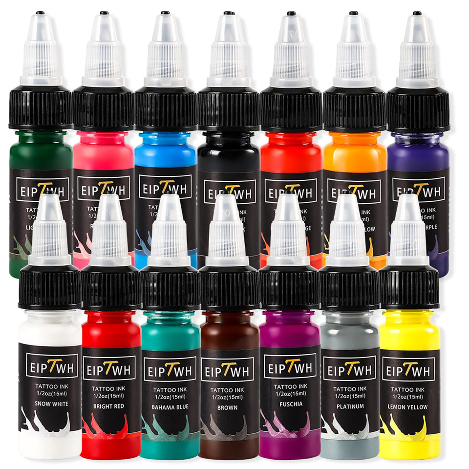 EIPTWH Tattoo Ink Set close-up on bottles for crisp outlines.