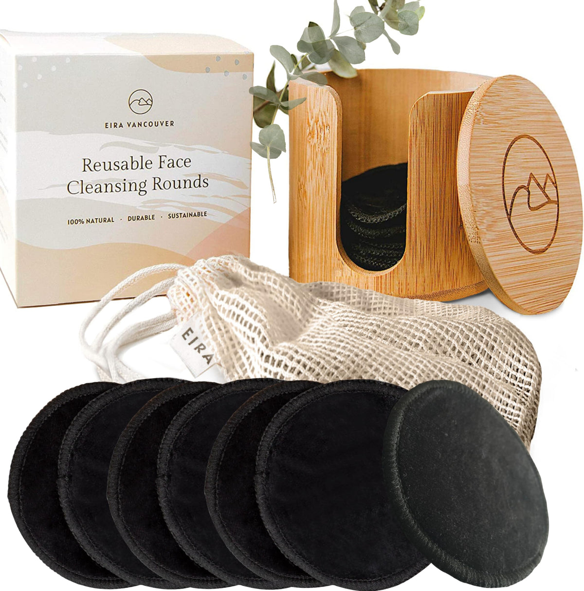 Eira Vancouver washable pads in black rounds ready for gentle cleansing
