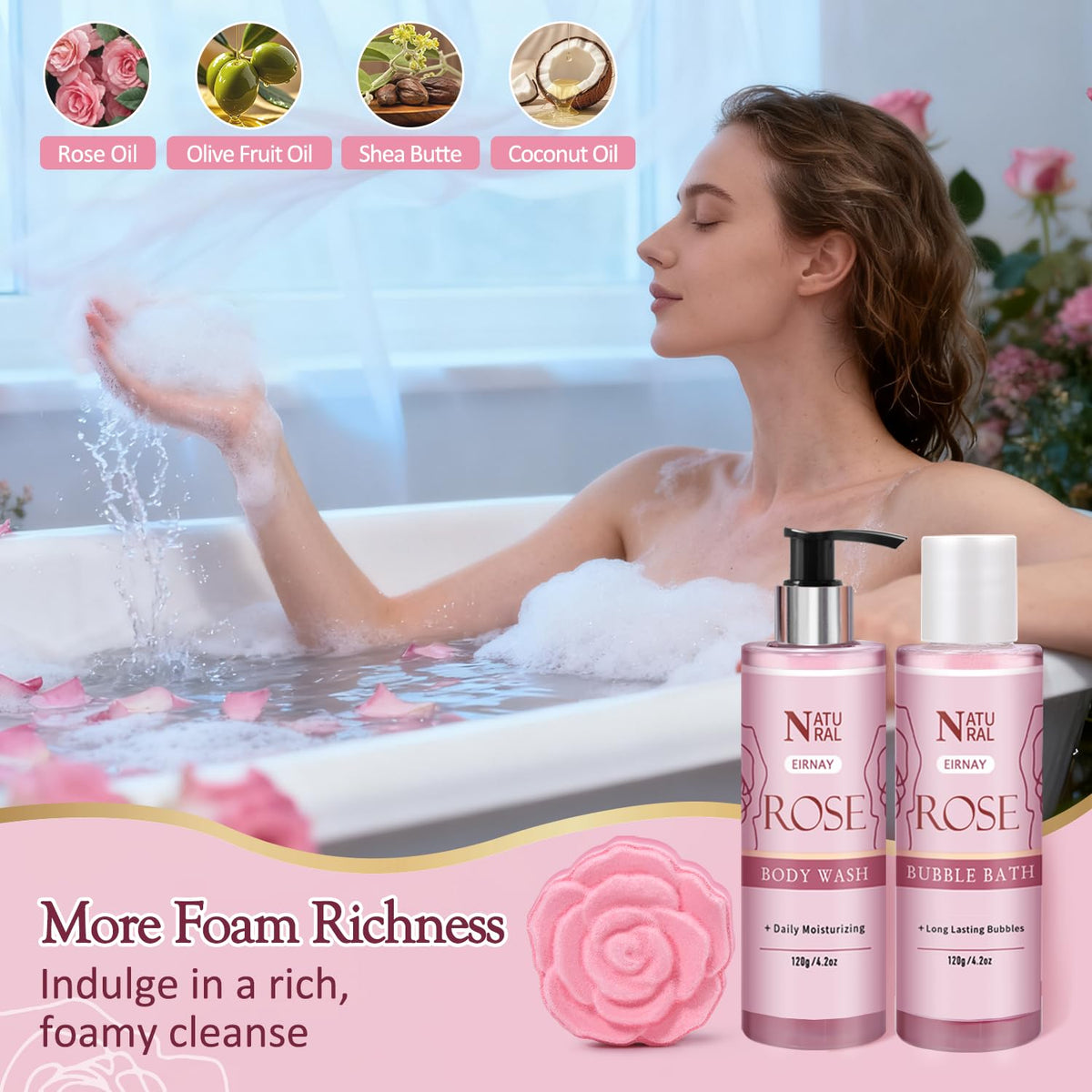 EIRNAY Bubble Bath bottle for a relaxing, mood-elevating soak.