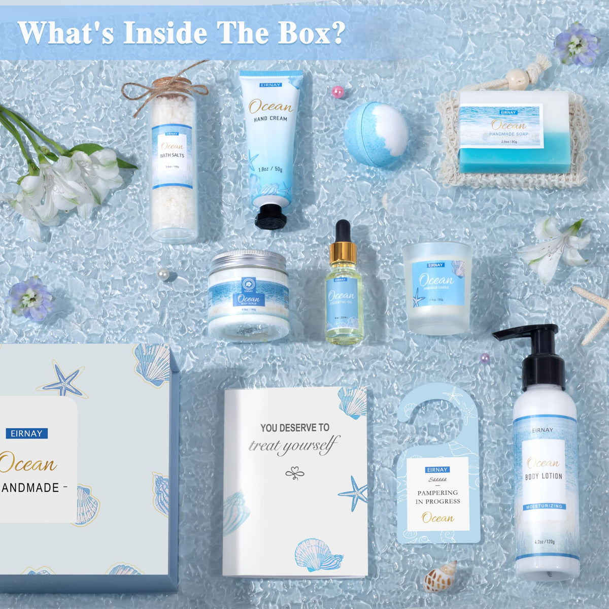 EIRNAY Ocean Spa gift set displayed on table for luxurious self-care