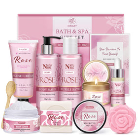 EIRNAY Rose Spa Gift Basket with self-care items for at-home pampering.