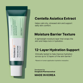 Close-up of applying Ekais TECA cream to the hand for calm, balanced skin.