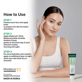 Ekais TECA cream highlighting Centella-based ingredients for barrier support.