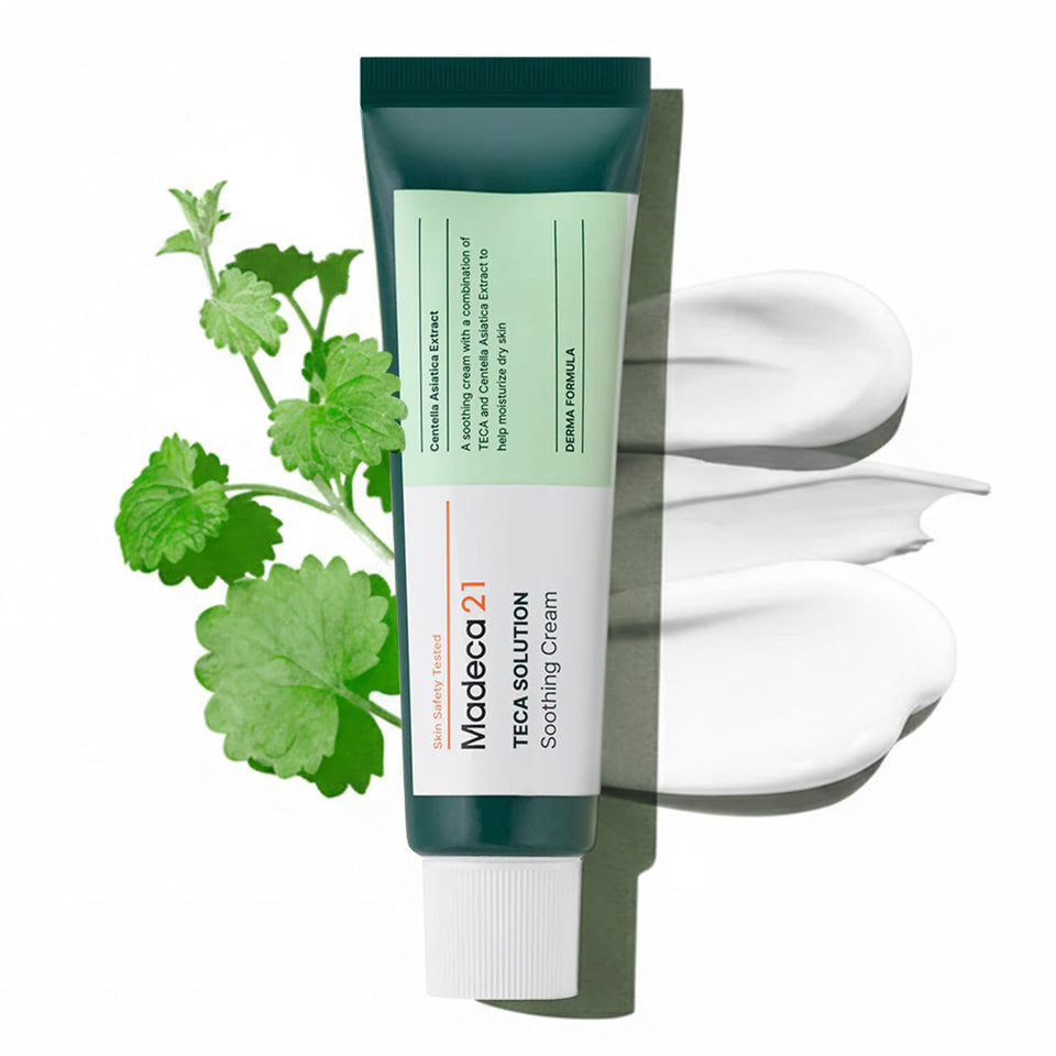 Ekais TECA cream jar close-up showing lightweight hydration for sensitive skin.
