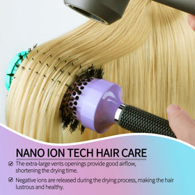 EKONAER round brush demonstrates ventilated ceramic design for fast drying and even heat.