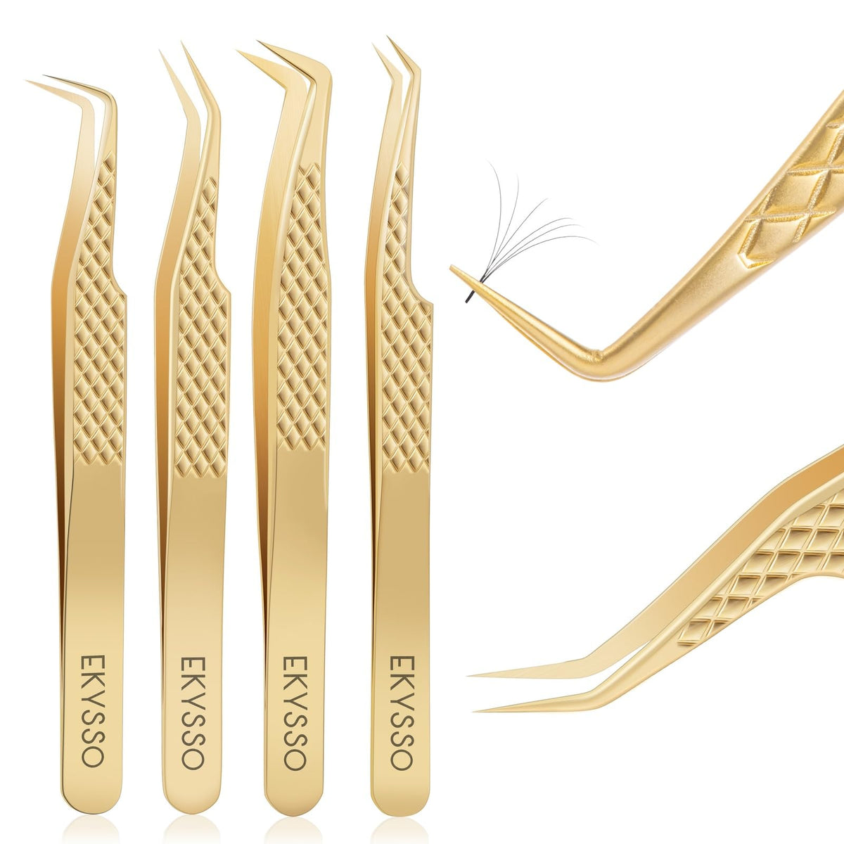 ekysso lash tweezers with a 90-degree angle for precise lash placement.