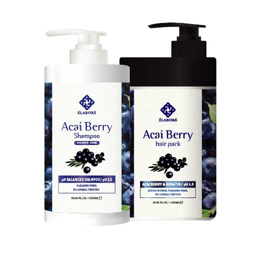 Elabore Acai Berry shampoo bottle with sulfate-free formula for gentle cleansing and shine