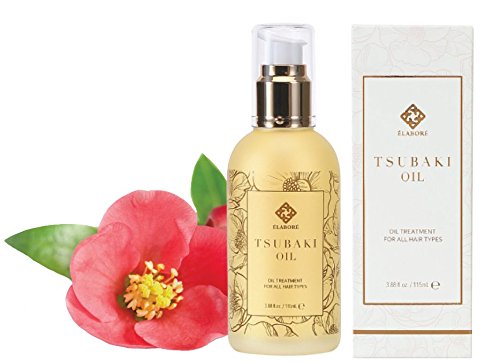 Elabore Tsubaki Oil pour showing easy application for frizz control.