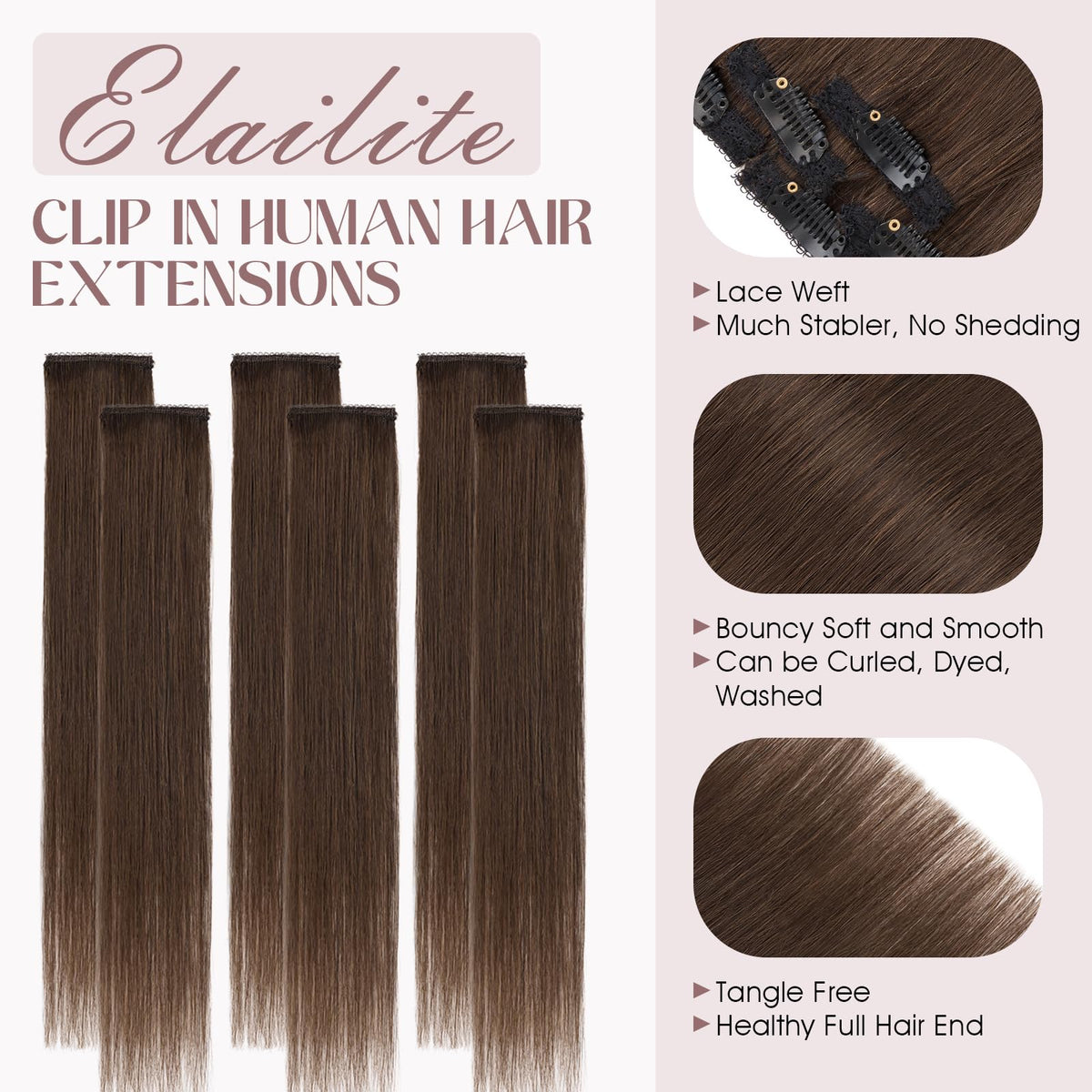 Elailite hair extensions with stainless steel clips stay secure all day