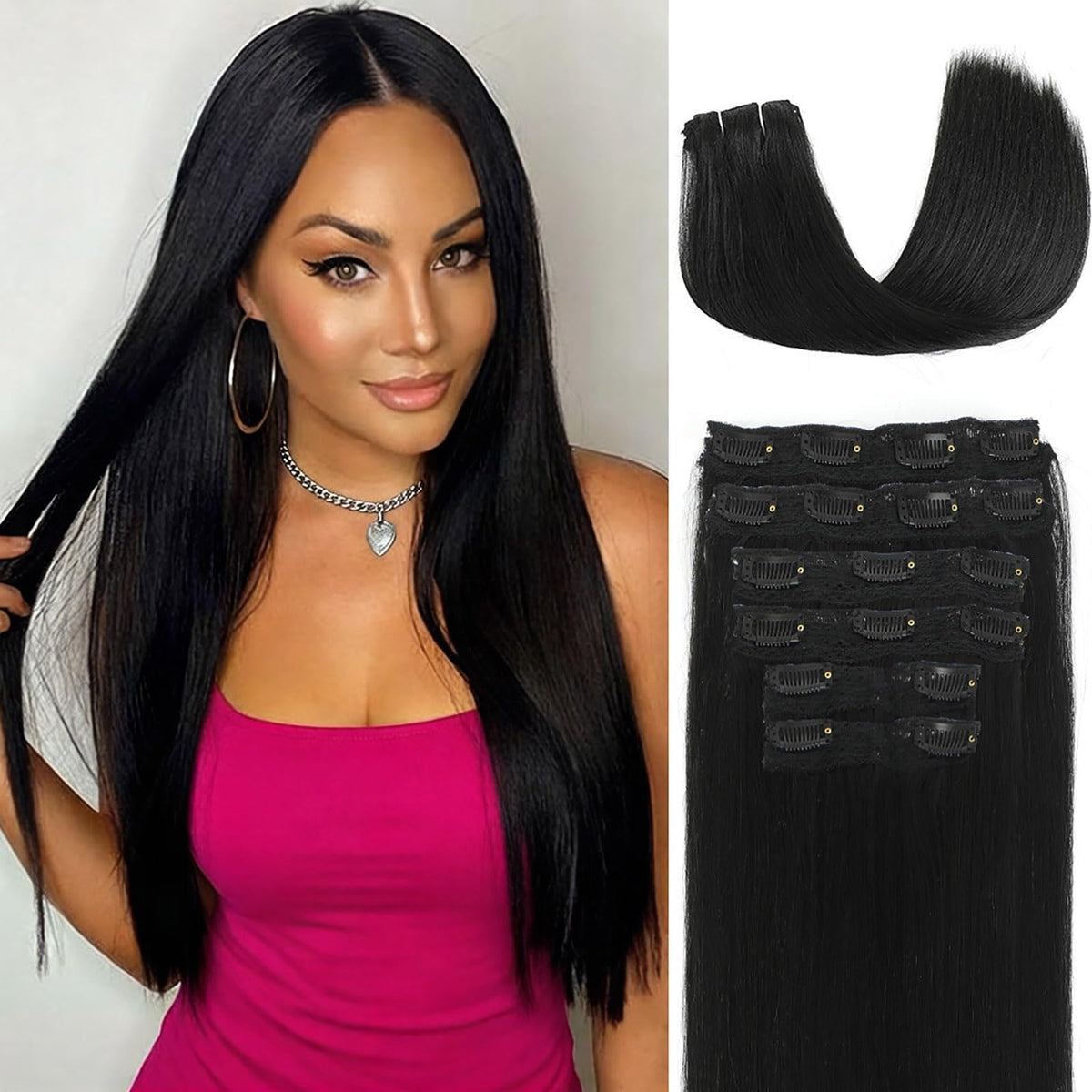 ELAOGI Yaki Straight clip-in extensions 20 inch set for quick length and natural volume