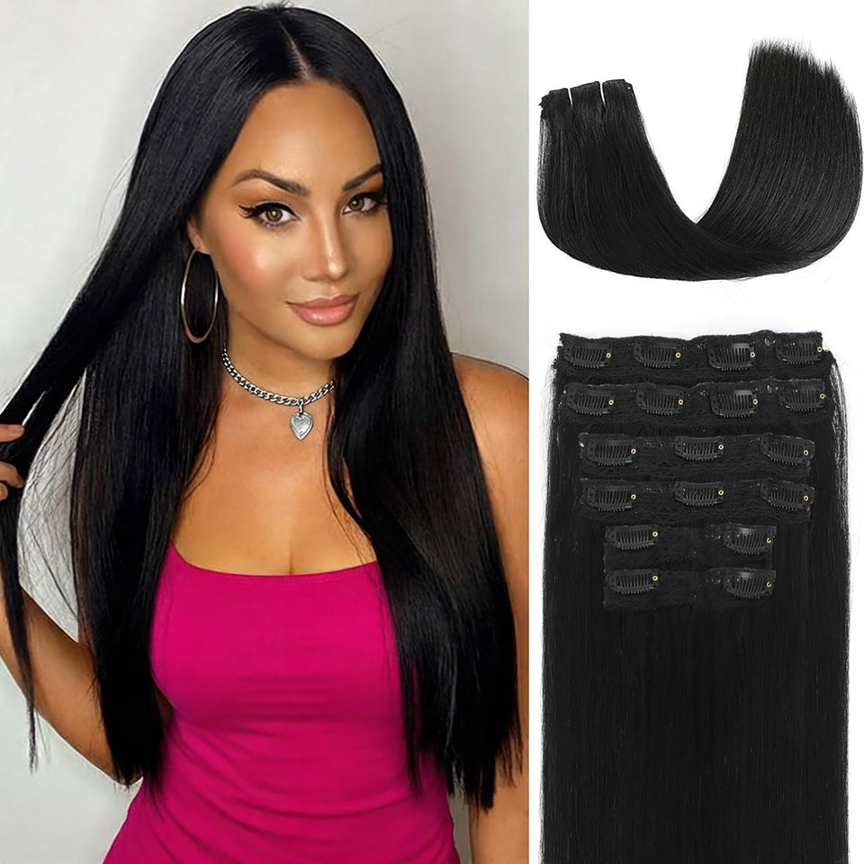 ELAOGI Yaki Straight clip-in extensions 20 inch set for quick length and natural volume