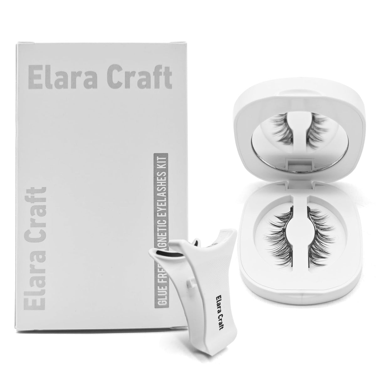 Elara Craft magnetic eyelashes with applicator for easy, glue-free application.