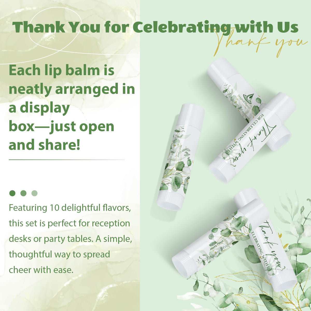 ElasignShopo lip balms on event table ready as guest appreciation gifts.
