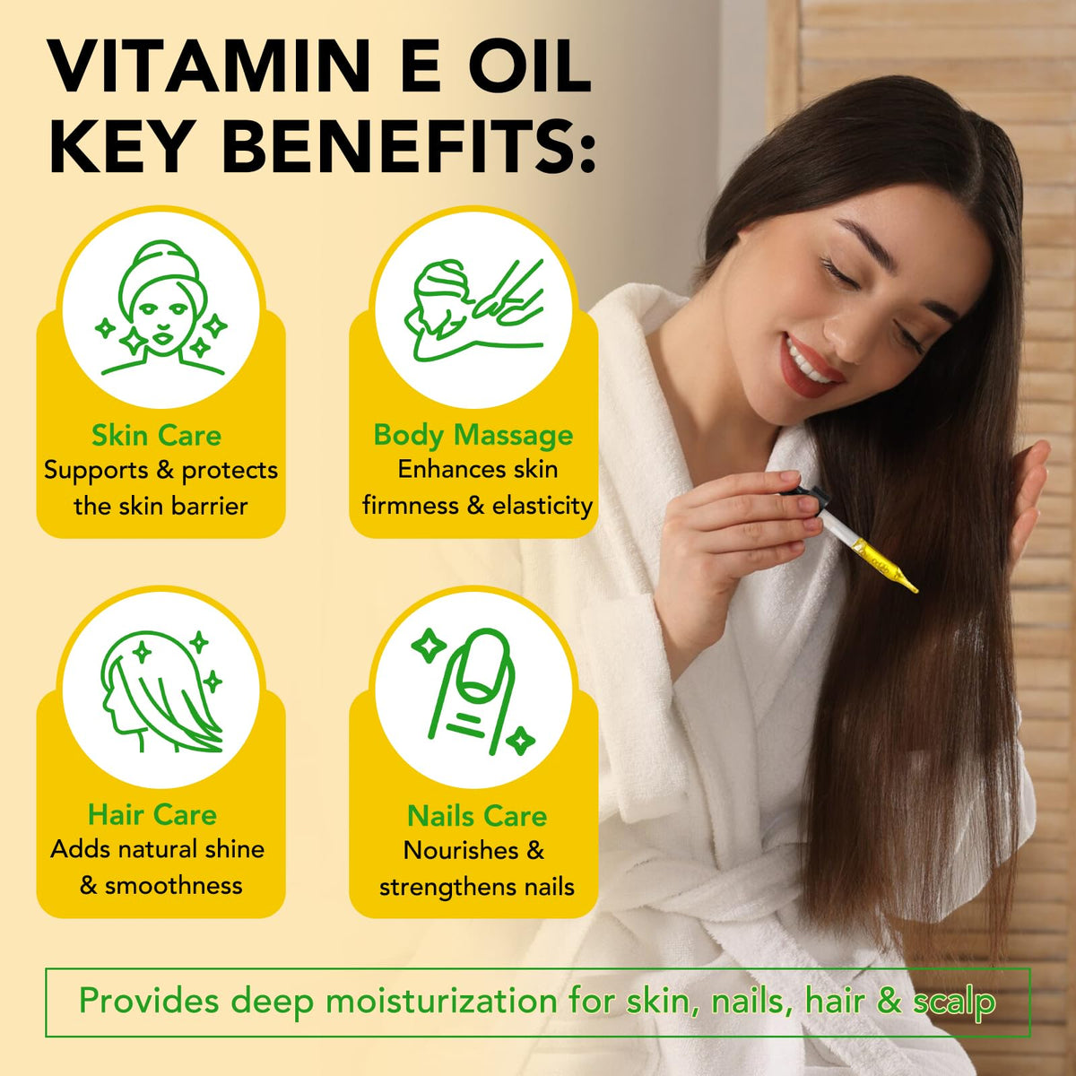 ELBBUB Premium Vitamin E Oil ingredients panel showing hexane-free and cruelty-free claim