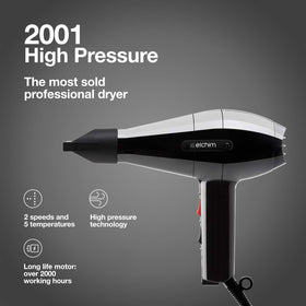 Elchim Classic 2001 concentrator nozzle enables targeted airflow for smooth, salon-ready results.