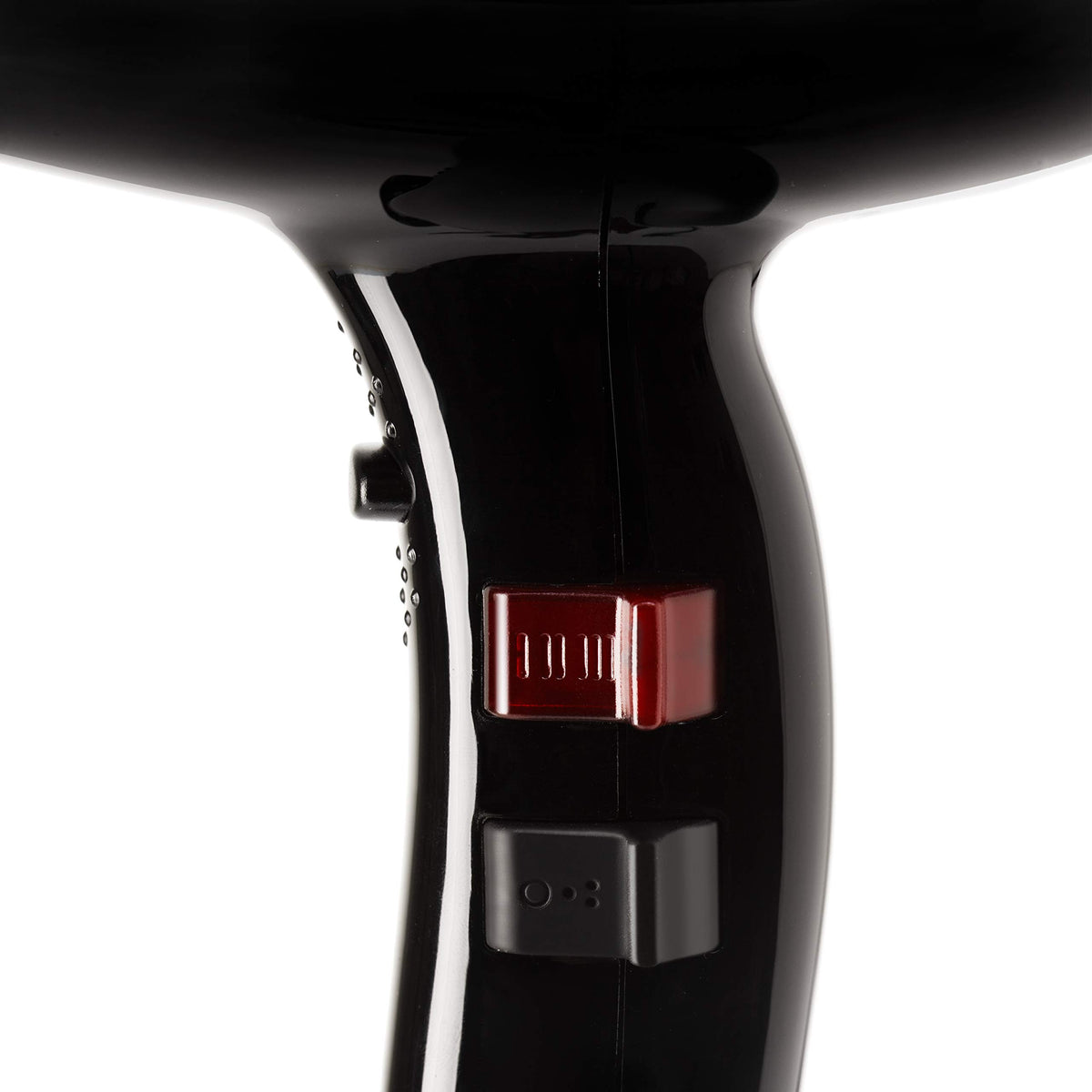 Elchim Milano black control area with pull-press buttons for quick adjustments.