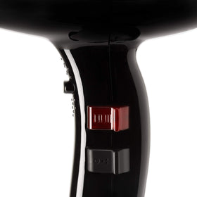 Elchim Milano black control area with pull-press buttons for quick adjustments.