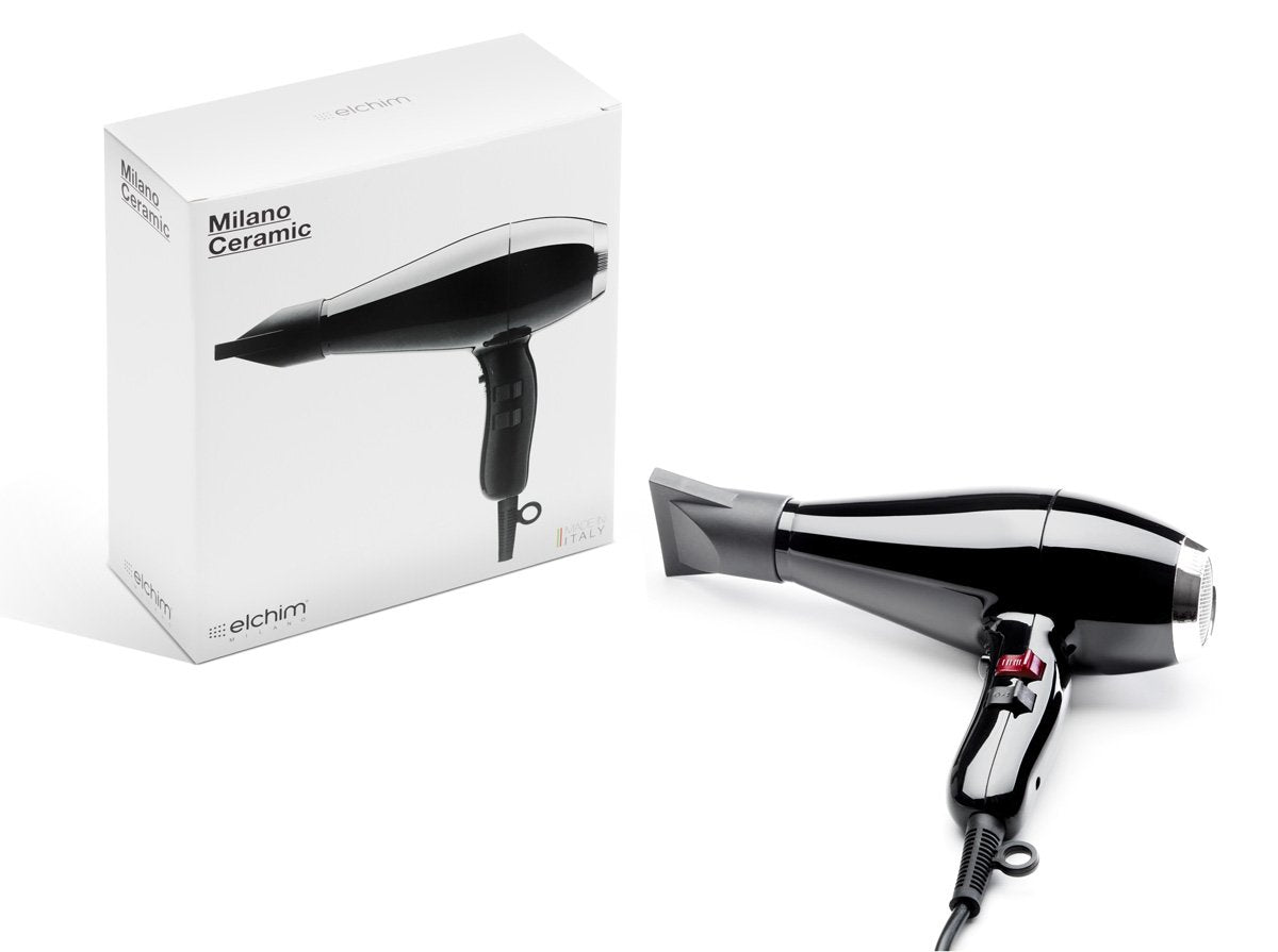 Elchim Milano black packaging and minimal chic design.