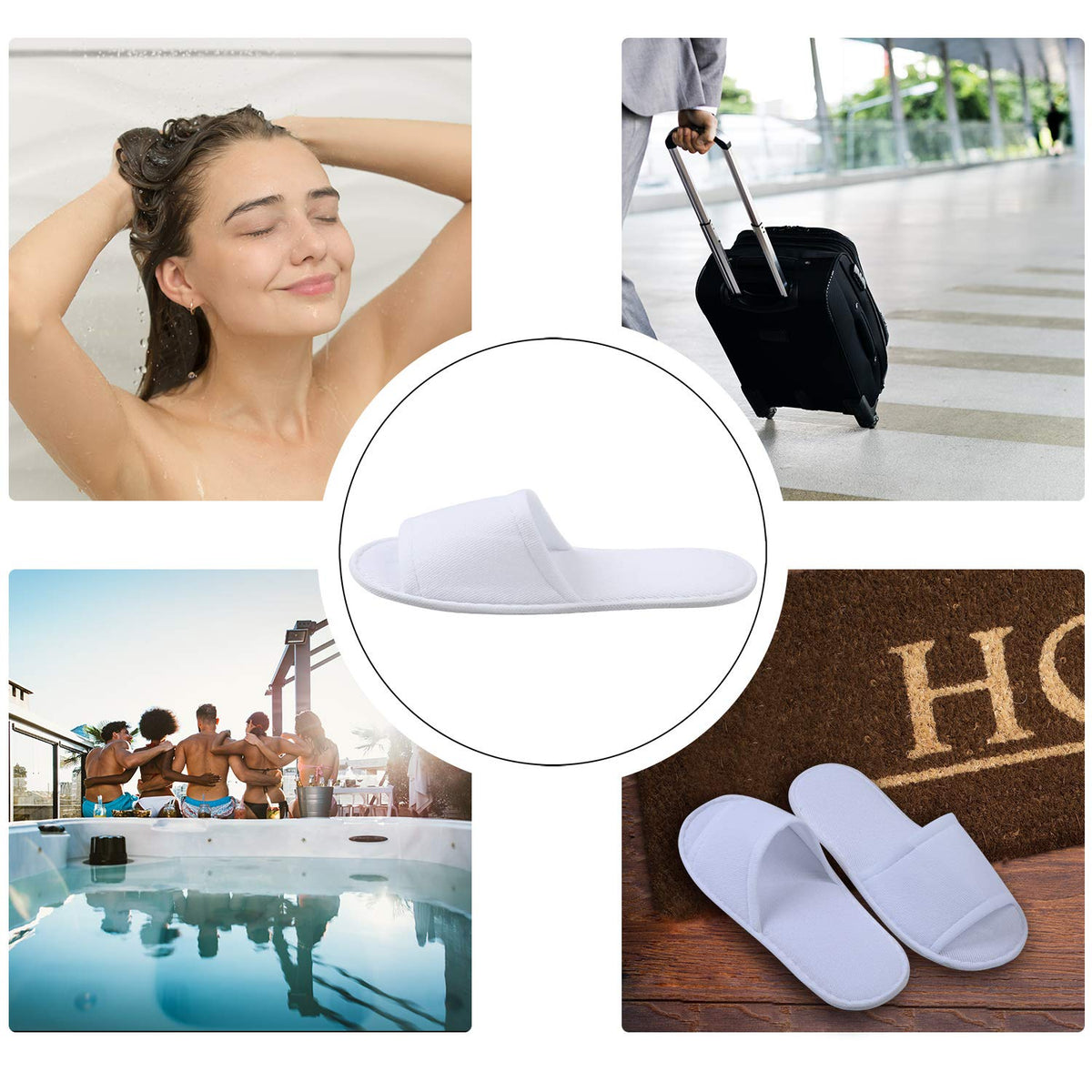 Elcoho disposable spa slippers pack includes twelve pairs for events.