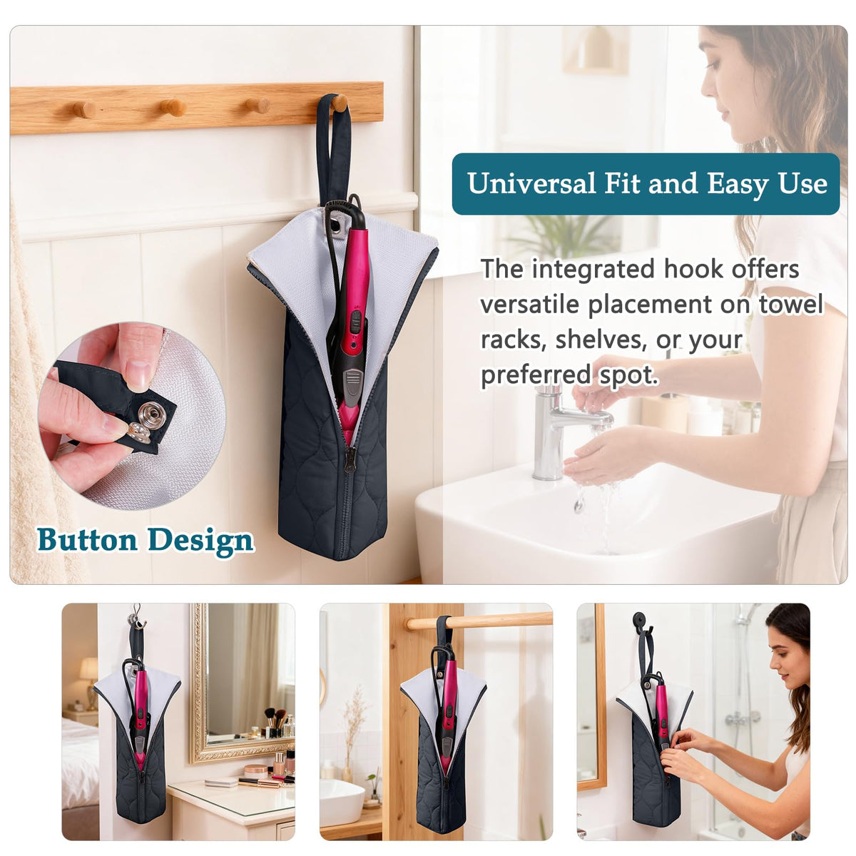 ELCUPA two-pocket design prevents tangles by keeping cords separate from hot tools.
