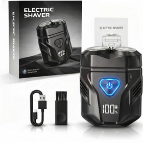 ElectaKey mini electric dual-head shaver front view, ideal travel companion for quick grooming