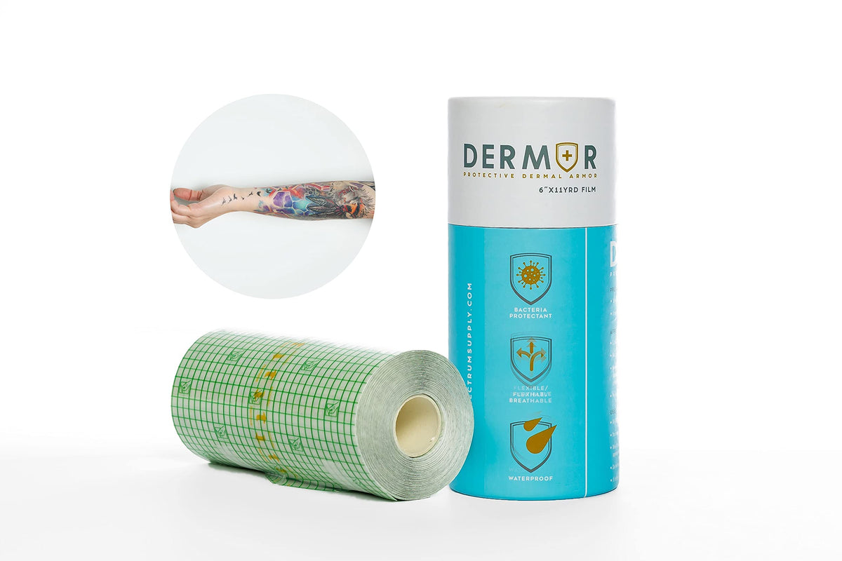 Electrum Dermor waterproof clear film tattoo bandage offers latex-free protection.