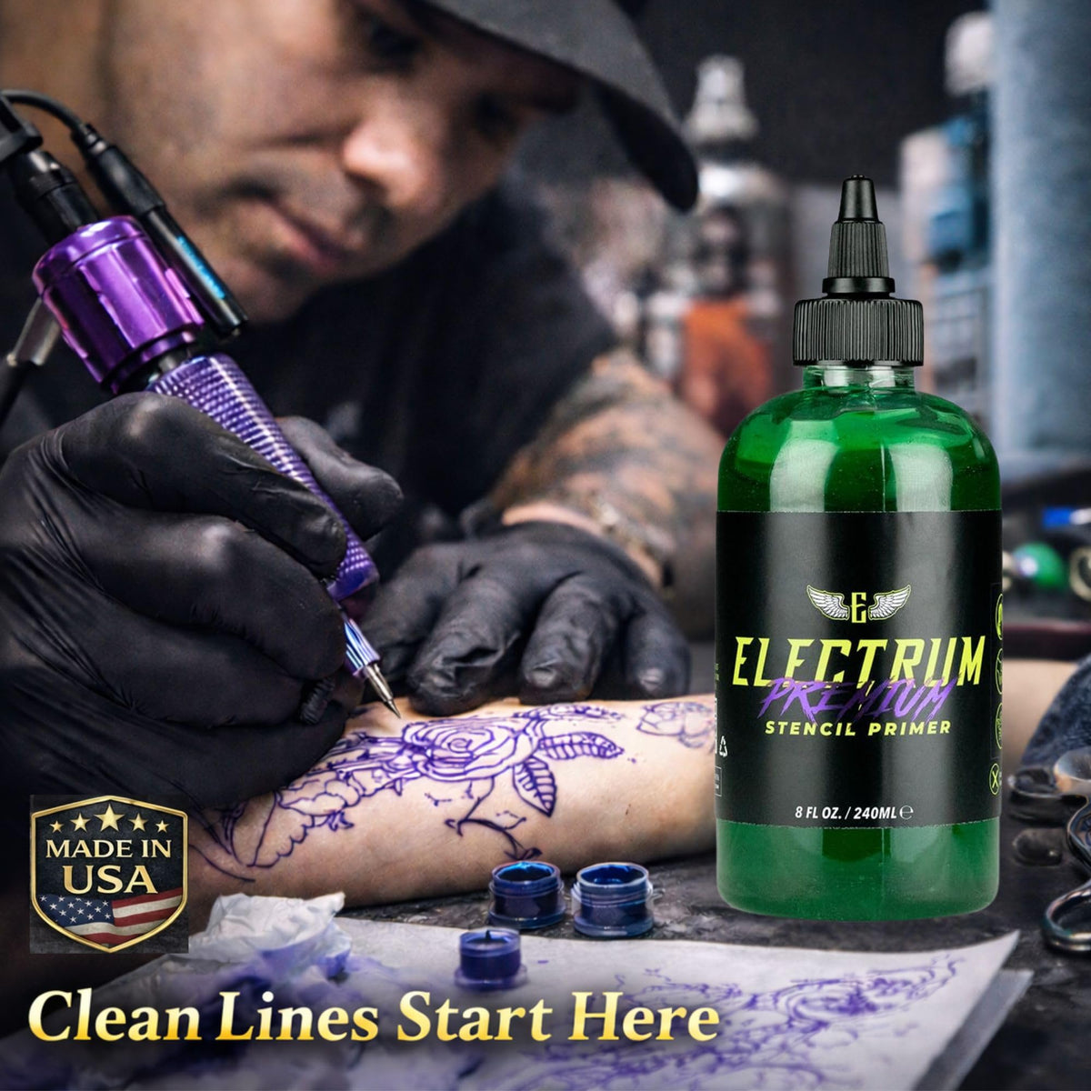 Carbon and hand-drawn stencils work smoothly with this primer.