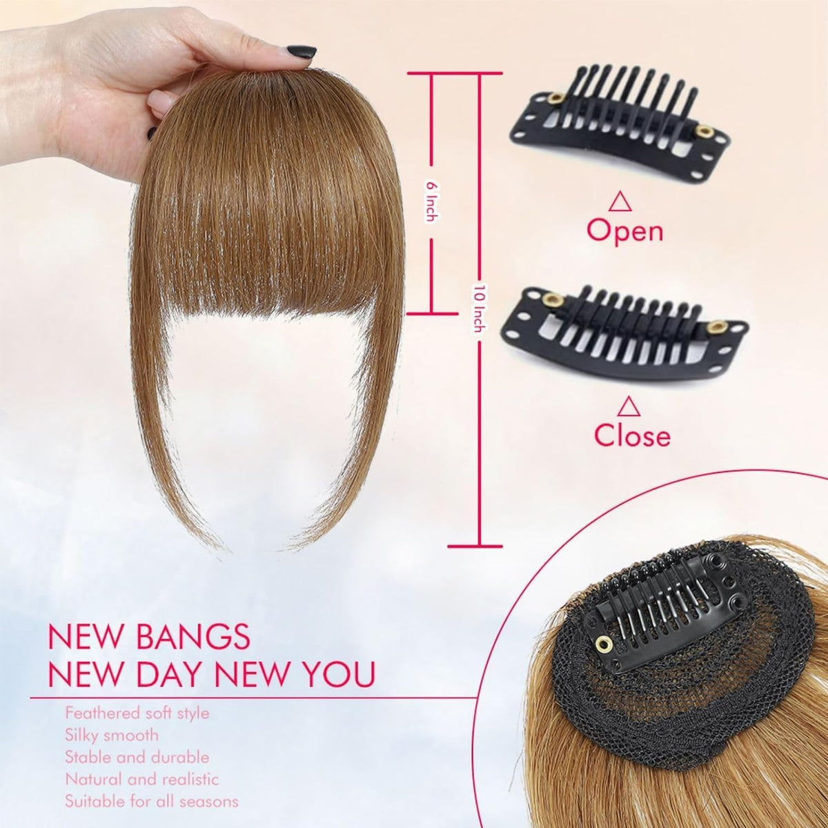 ELEFOCUS 100% human hair bangs for a smooth, realistic look.