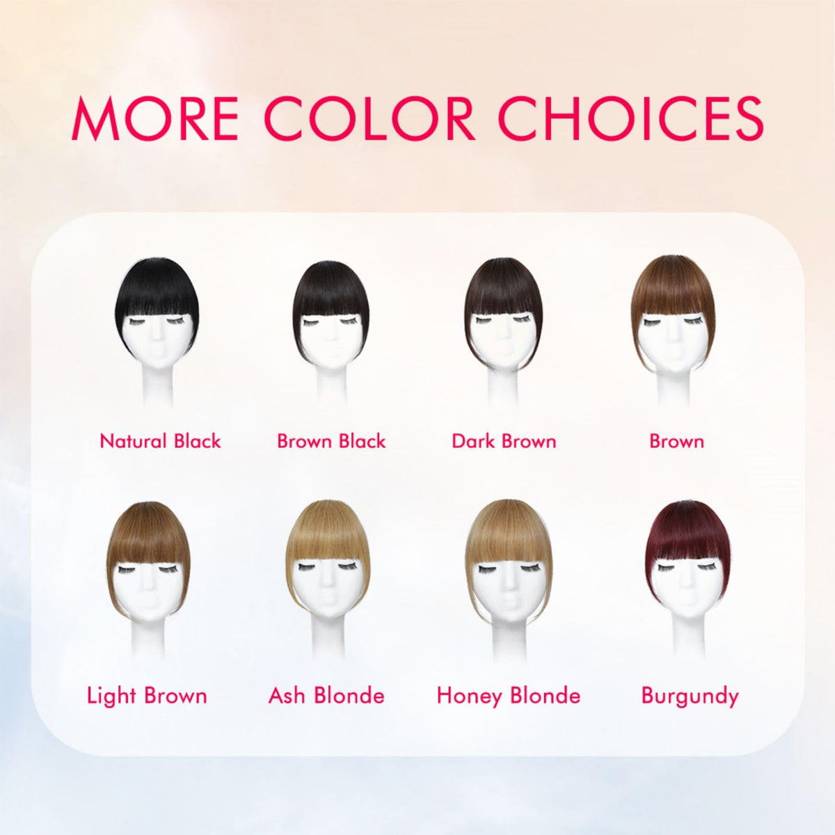 ELEFOCUS clip-in bangs in real human hair with natural shine.