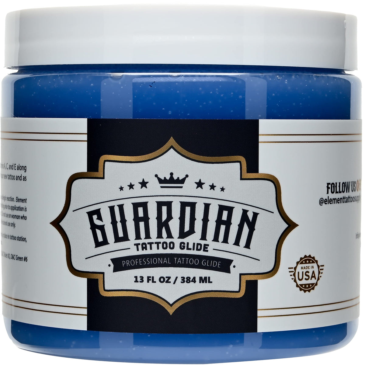 Element Tattoo Supply Guardian Tattoo Glide Gel jar close-up for precise application.