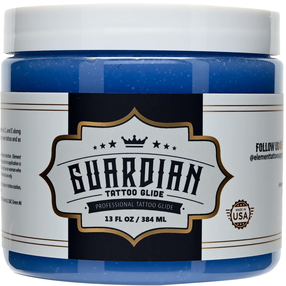 Element Tattoo Supply Guardian Tattoo Glide Gel jar close-up for precise application.