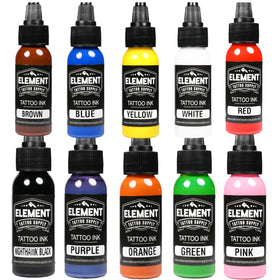 Element Tattoo Supply 10-color ink set provides versatile shading options