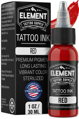 Element Red tattoo ink bottle front shows bold pigment for vivid fills