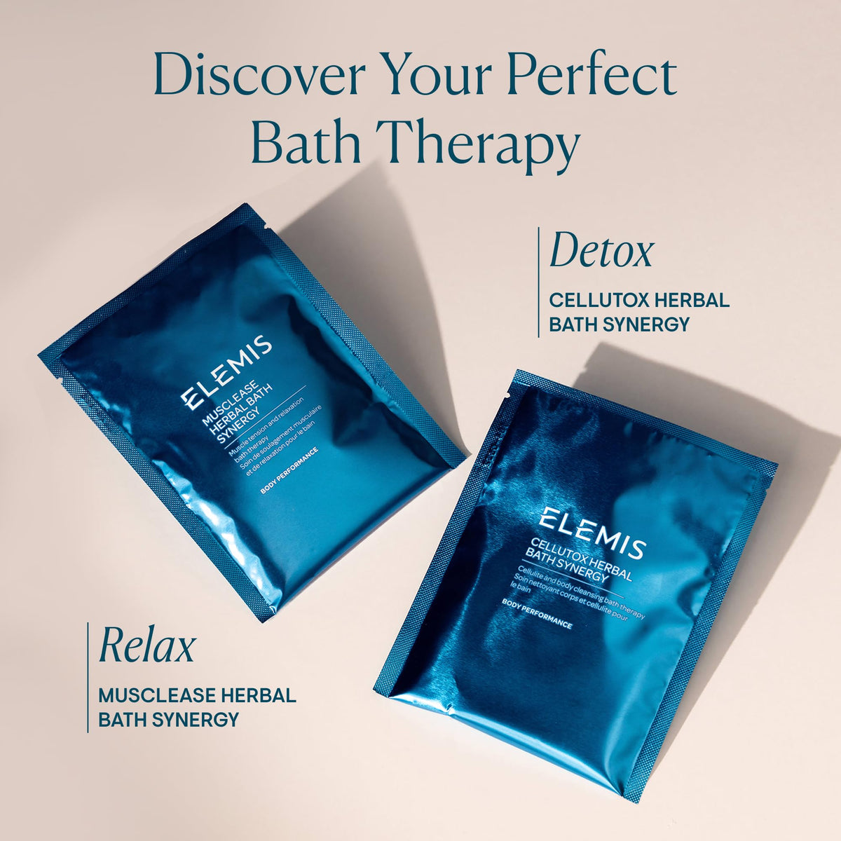 Elemis Cellutox bath sachet with sea buckthorn berries in a herb blend.