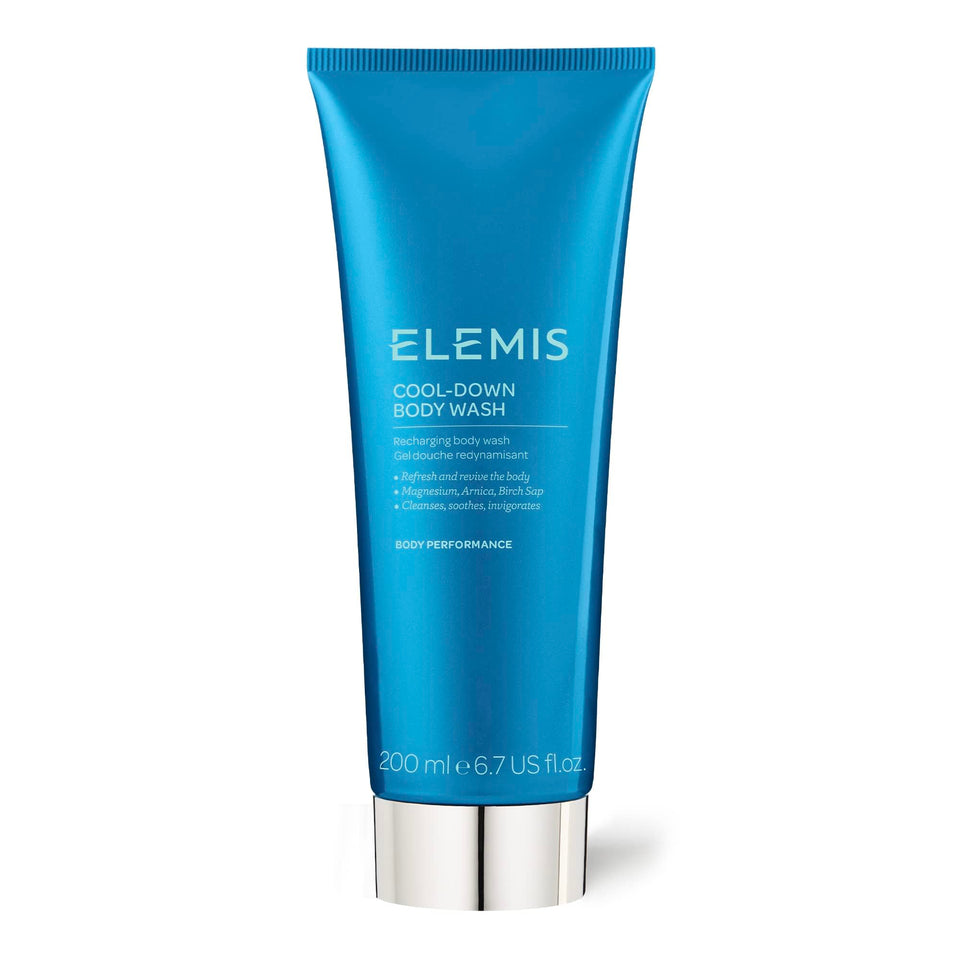ELEMIS Cool-Down Body Wash bottle, showcasing refreshing cooling cleanse after workout