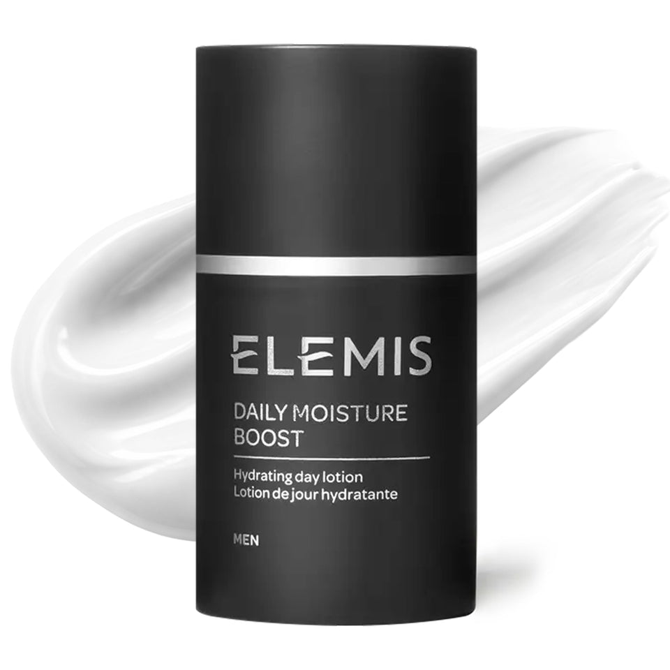 ELEMIS Daily Moisture Boost for Men bottle highlights post-shave hydration.