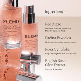 ELEMIS Pro-Collagen Rose Micro Serum texture on skin indicating lightweight nourishment.