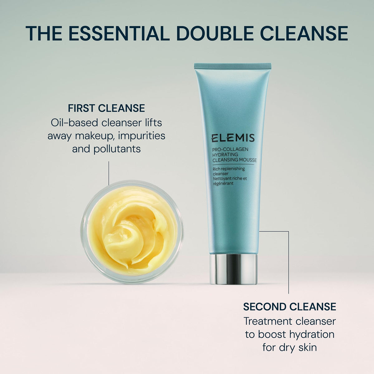Elemis Pro-Collagen Hydrating Cleansing Mousse packaging front shows premium spa-inspired design