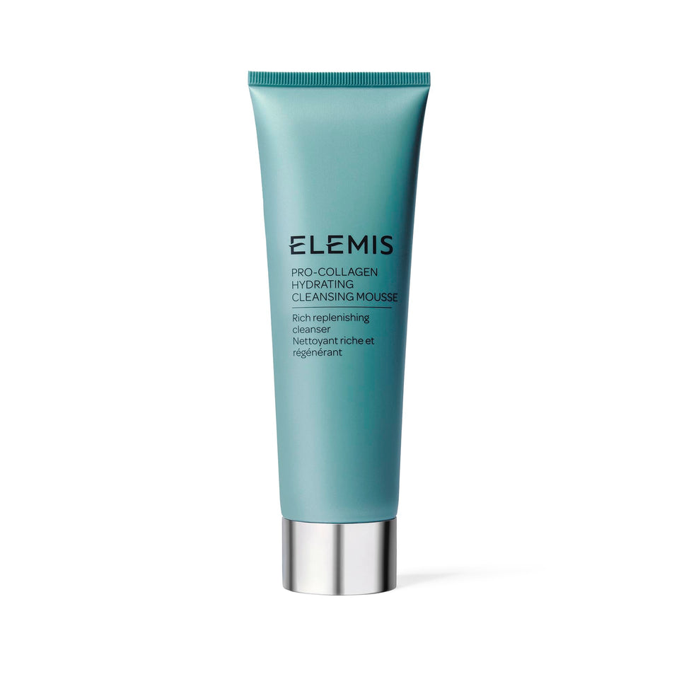 ELEMIS Pro-Collagen Hydrating Cleansing Mousse packaging shown for premium daily use.